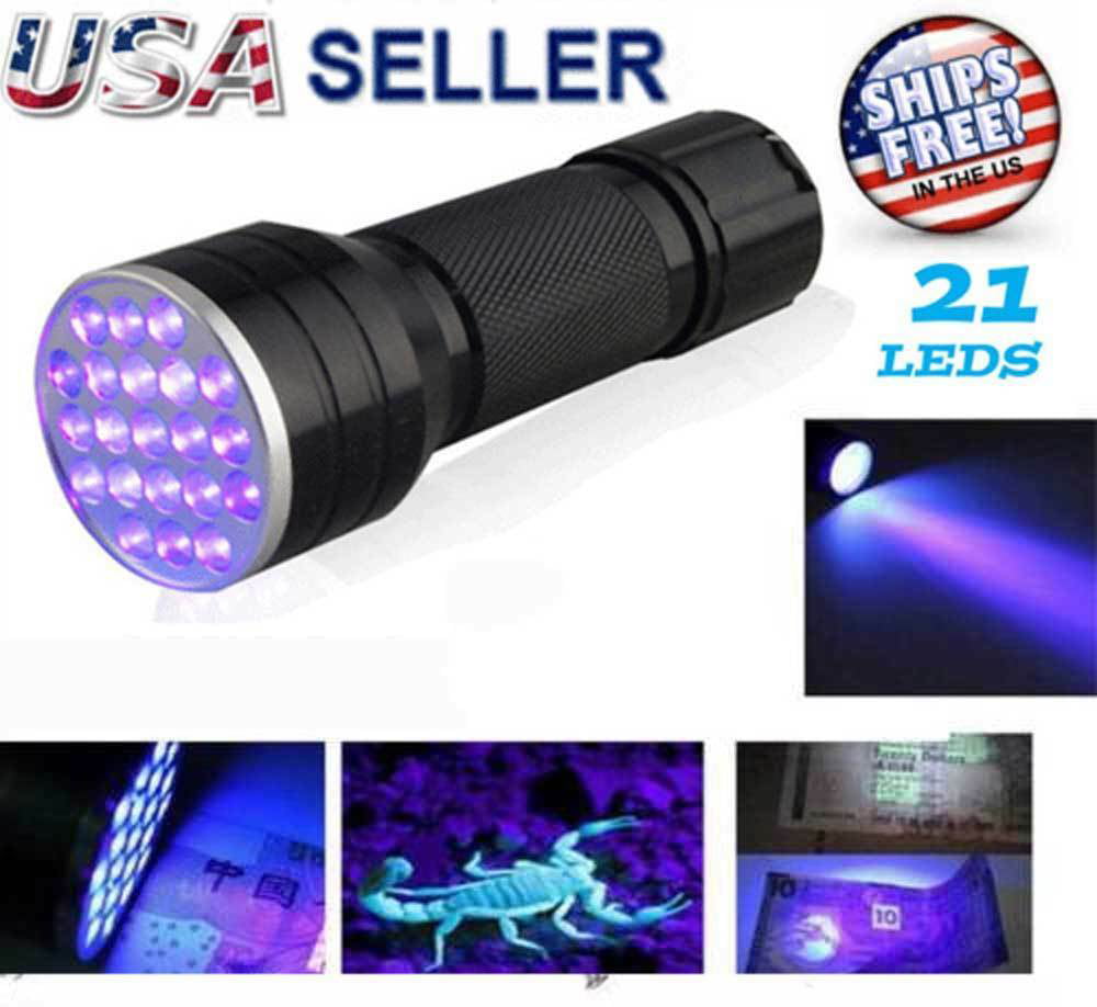 UV Ultra Violet 21 LED Flashlight Mini Blacklight Aluminum Torch Light Lamp Kit 