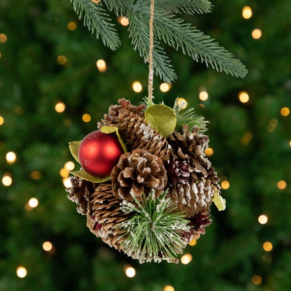 Northlight Berry and Pinecones Mixed Foliage Frosted Christmas Ball Ornament - 5.5"