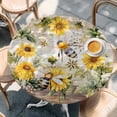 thumbnail image 3 of Vintage Floral Animal Round Fitted Table Cover Bee Sunflower Leaves Brown Wood Grain Waterproof Table Cloth with Elastic Edge Wipeable Tablecloth for Picnic Camping Party Fits 36"-44" Diameter, 3 of 8