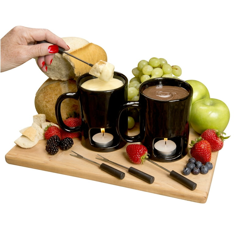 Evelots Mini Fondue Pot Set/Personal Fondue Mugs-Chocolate/Cheese/Fondue  Maker Gift Set/2 Ceramic Mugs/Forks/Candles