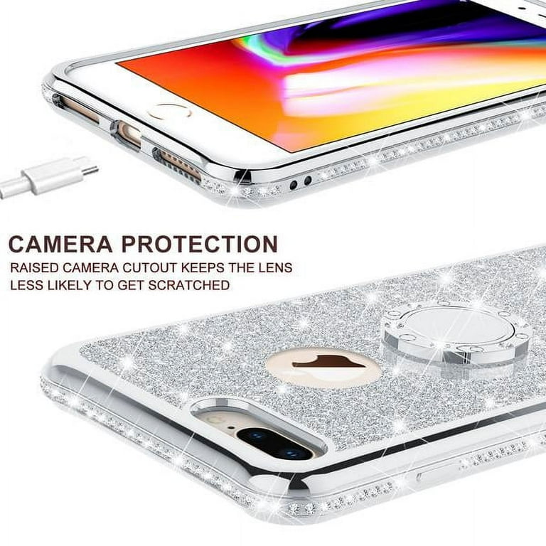 [GW USA] Glitter Phone Case Kickstand Compatible for Apple iPhone 8 Case,  iPhone 7 Case,Ring Stand Liquid Floating Quicksand Bling Sparkle Protective