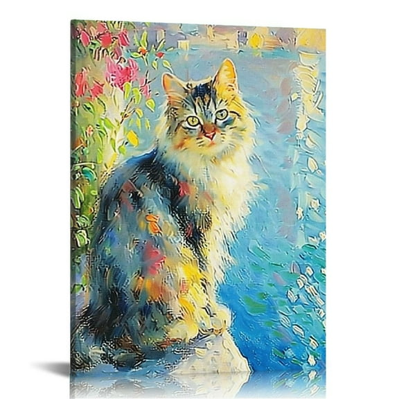 ARISTURING Cat Themed Canvas Wall Art Time Spent with Cat Charming and Whimsical Artwork Modern Cat Portrait Playful and Colorful Wall Decor Framed Painting