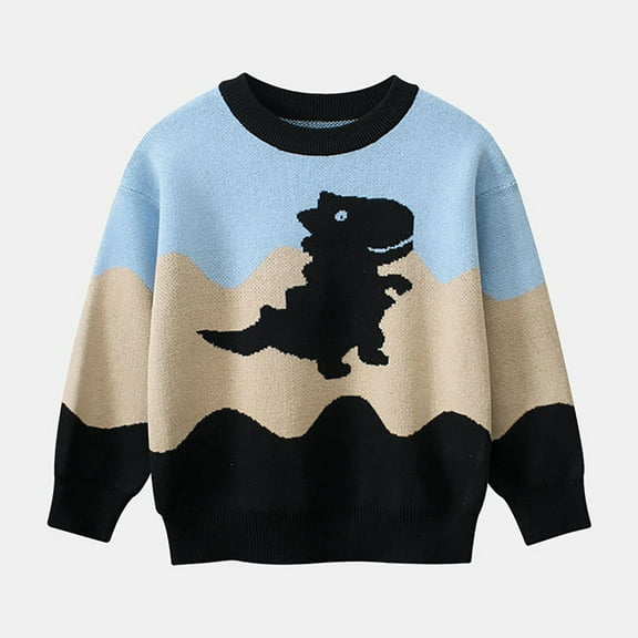 GBSYEWXS Casual Sweater For Boys Child Size 4-5 Years Daily Wear Dinosaur Print Crew Neck Pullover Sweater Child