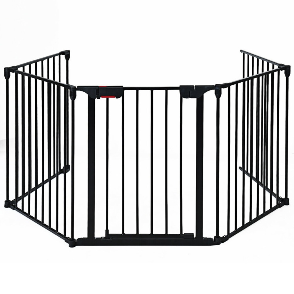 115 Inch Length 5 Panel Adjustable Wide Fireplace Fence, Dog Gate Pet Gate for House Stairs Doorways Fireplace, Dog Fence Outdoor for Yard