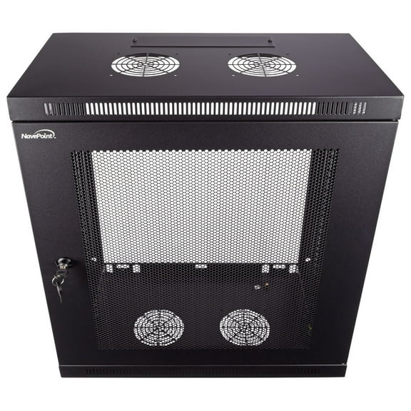 NavePoint 12U Server Cabinet Wall Mount Rack Enclosure with Perforated Door, Locking, Removable Side Panels – 12U Network Cabinet 13” Deep, 19 Inch Server Rack for IT and A/V Equipment