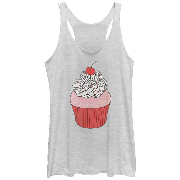 Women's Lost Gods Frosted Cherry Cupcake  Racerback Tank Top White Heather Medium