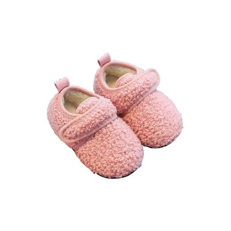 

Difumos Unisex-Child Winter Slipper Plush Lined Floor Shoes Cartoon Warm House Shoe Bedroom Cozy Flats Non-slip Comfort Slippers Magic Tape Pink 4.5C