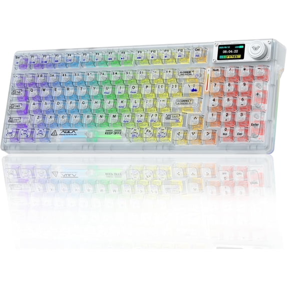 Restored AULA F98 Pro Wireless Mechanical Keyboard with Transparent Keycaps,Hot-swappable,Pre-lubed Linear Switches,Gasket Structure,RGB Backlit,OLED Screen,BT5.0/2.4G/USB-C Wired Computer Keyboard
