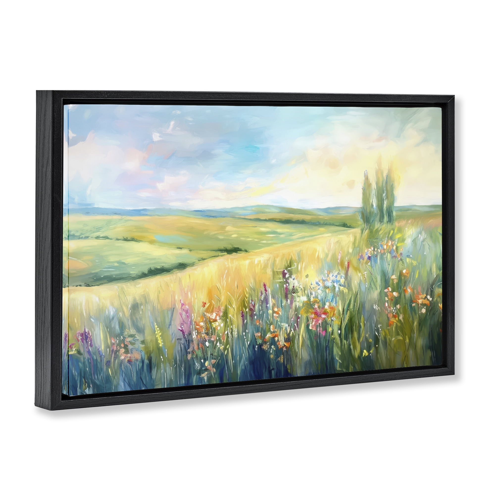 Stupell Industries Lush Prairie Paradise Landscape & Nature Painting Black Floater Framed Canvas Art Print Wall Art, 25 x 17