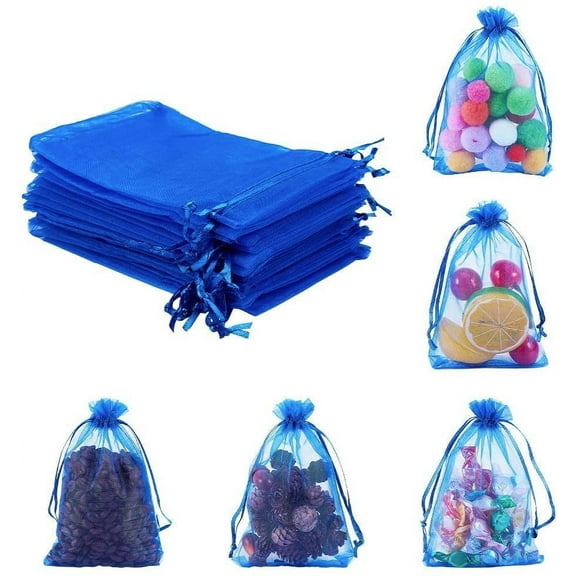 100PCS 4x6 Inches Blue Organza Gift Bags with Drawstring Candy Bags Wedding Favors Bag Jewelry Pouches for Baby Shower Wedding Birthday Party Christmas Material Organza