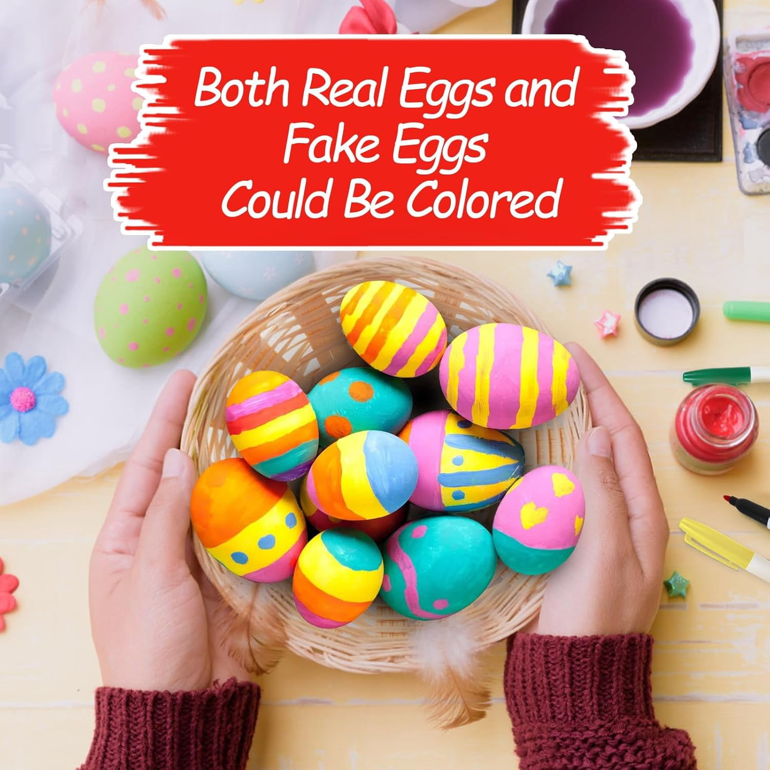 CEDQ Easter Egg Decorator Kit - Bunny Decorating Spinner Arts and Crafts Set with Music and Light, DIY Easter Eggs Coloring Kit with 3 Eggs & 8 Colorful Markers, Easter Gift for Kids Boys Girls Party