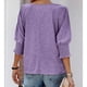 thumbnail image 5 of Blusa de verano para mujer con puños fruncidos, informal, holgada, de color liso, con cuello redondo, para citas, color morado L, 5 of 7