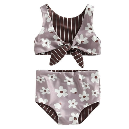 

Wallarenear Baby Girls Bikini Bathing Suit Floral Bowknot Tank Tops with Shorts Swimwear