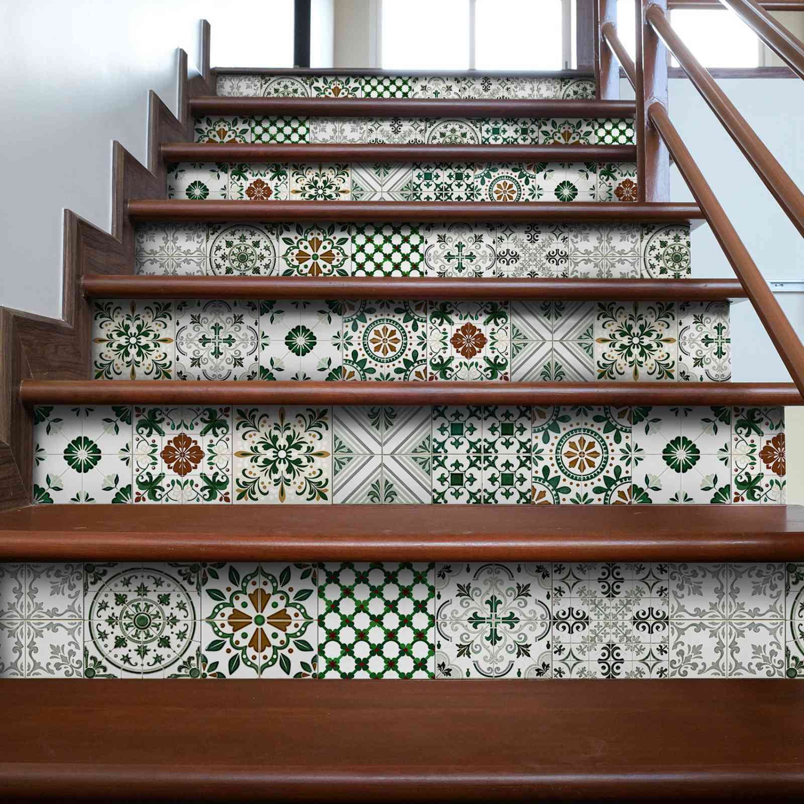 24PCS Mediterranean Style Peel and Stick Wall Tile Decals - 6"x6" Vintage Waterproof Vinyl Moroccan Bohemian Stickers for Kitchen Backsplash, Bathroom, Stair Riser Decor
