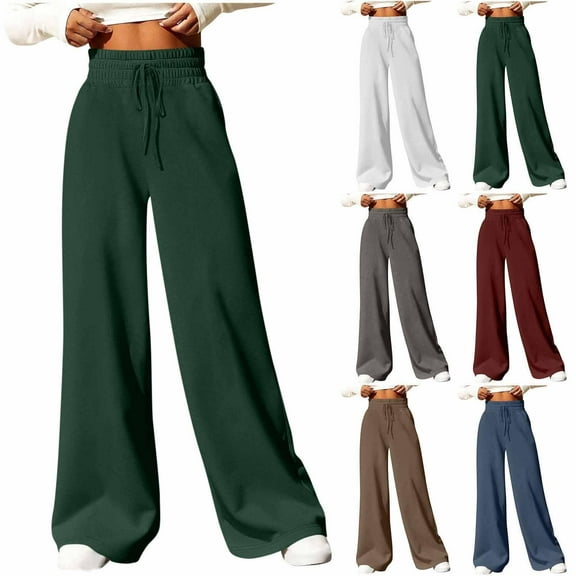 Fashion Pants for Women Solid Color Casual Straight-Leg Loose Drawstring Waist-Tight Sweatpants Sweatpants Army Green S-2XL
