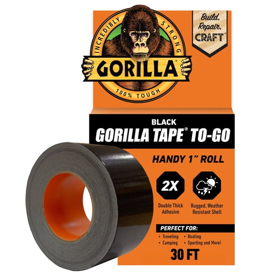 Gorilla Black Duct Tape to-Go, 1 in x 30 ft Single Roll