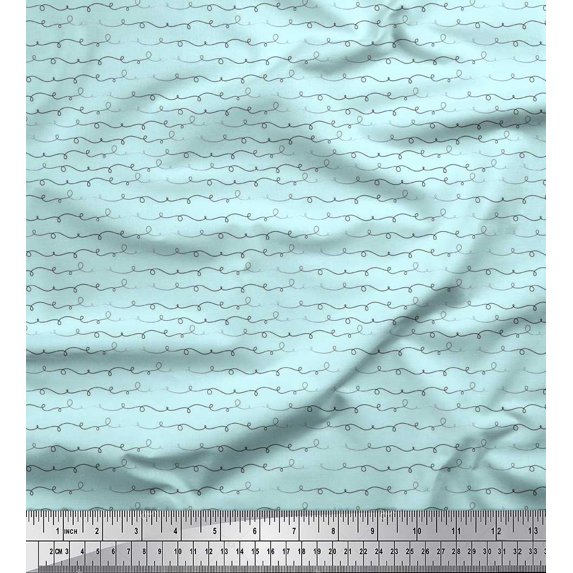 Soimoi Viscose Chiffon Fabric Hand Drawn Curve Shirting Print Sewing Fabric Yard 42 Inch Wide