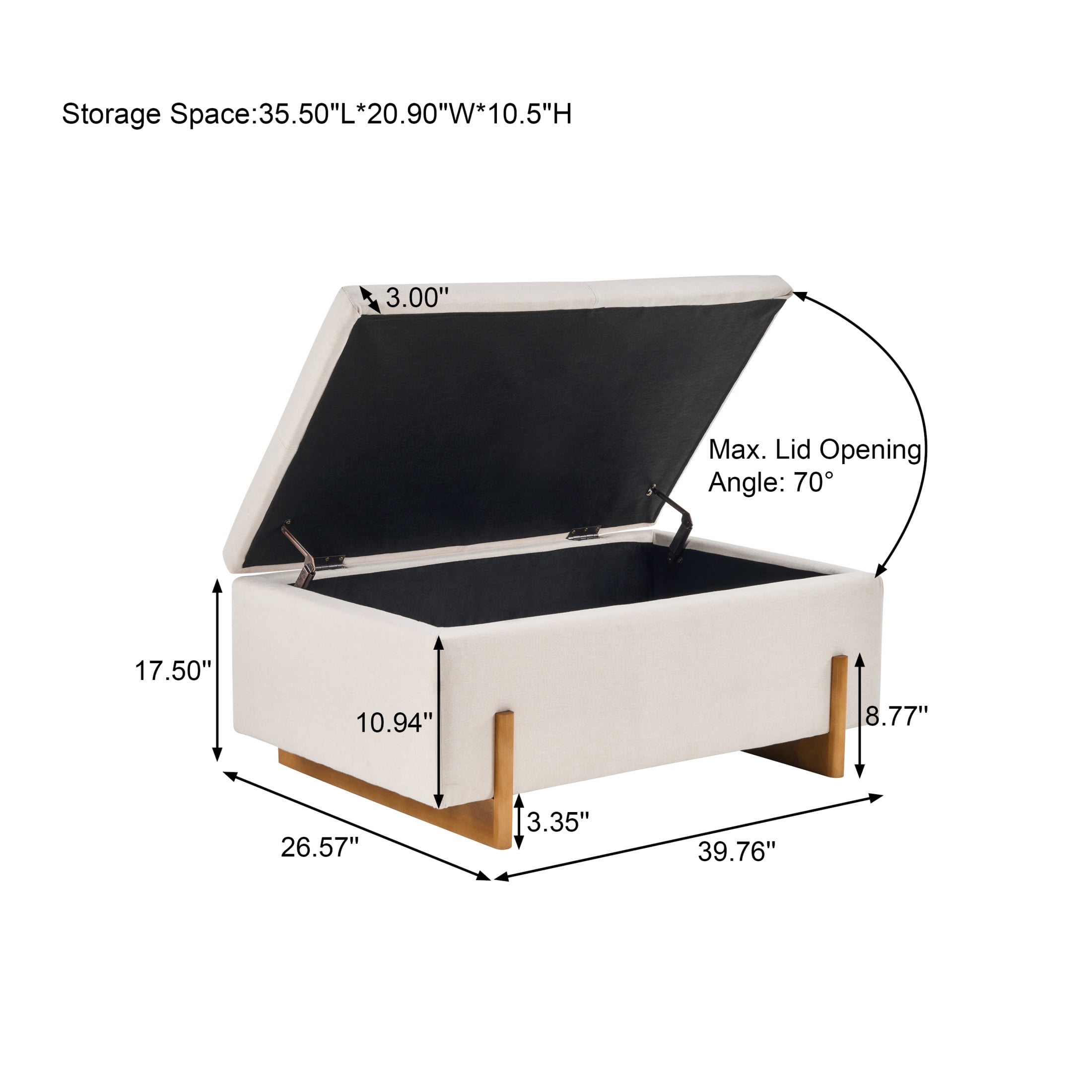 Christopher Knight Home 39" Modern Upholstered Ottoman, Storage Bench with Lift-Top Lid, Beige