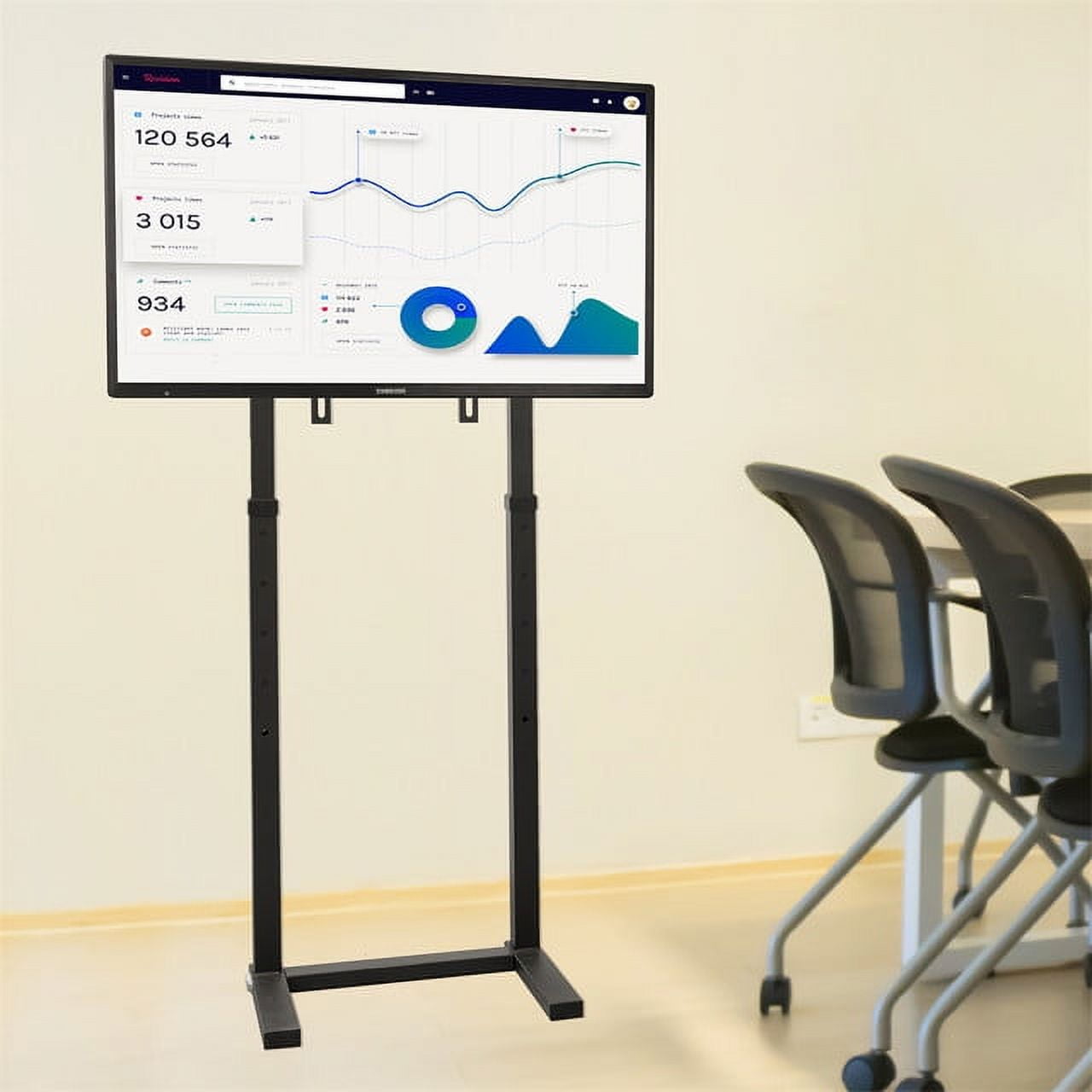 32-65" Metal Black Slim Floor TV Stand Mount Height Adjustable Bracket for Samsung Sony LG TCL LED LCD, 88lbs Capacity