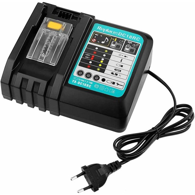Cargador de Repuesto DC18RC Cargador Rápido con Pantalla LED 14,4 V y 18 V Cargador de Baterías Baterías de Herramientas 3A para Makita (Enchufe UE),