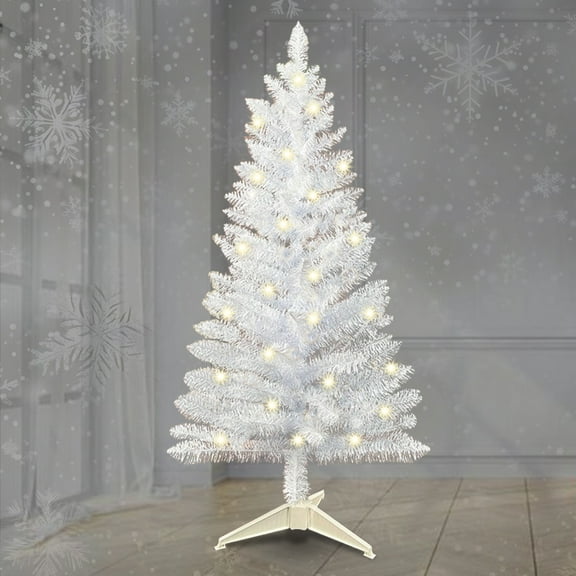4ft Lighted Artificial White Christmas Tree with Lights, Small Xmas Tree Decoration, Easy Assembly for Indoor and Outdoor, Not Pre-lit White Pine mini Trees for Home, Office, and Party Décor