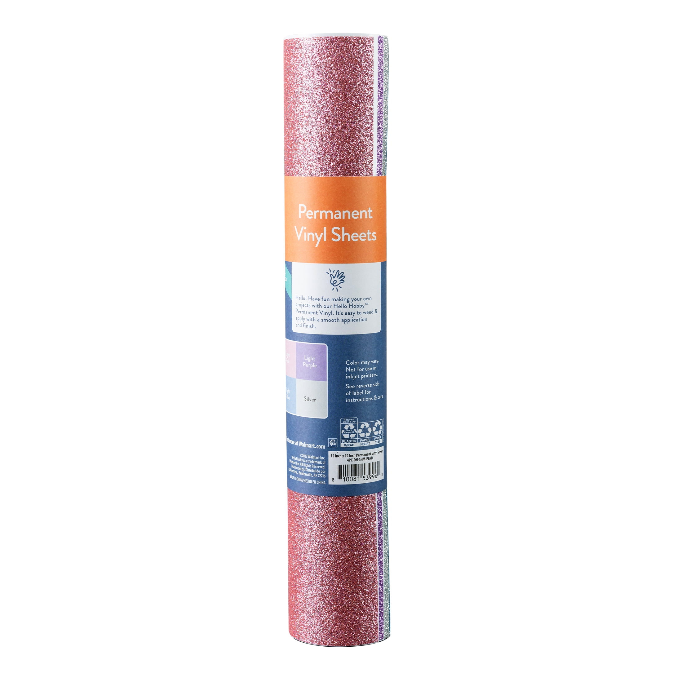 Hello Hobby 12" x 12" Pastel Glitter Sampler Permanent Craft Vinyl Sheets (4 Count)