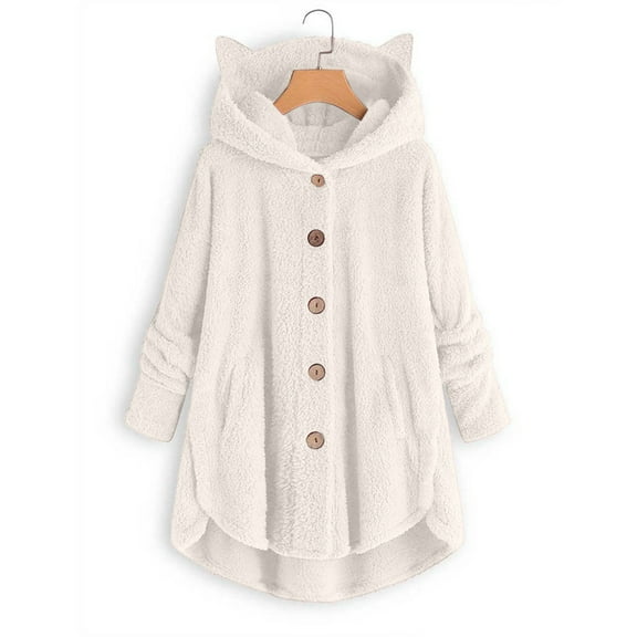 Gufahion Plus Size Fashion Button Front Hooded Cardigan Fuzzy Long Sleeve Coats Long Outerwear with Pockets Winter Clothing for Women Pajamas