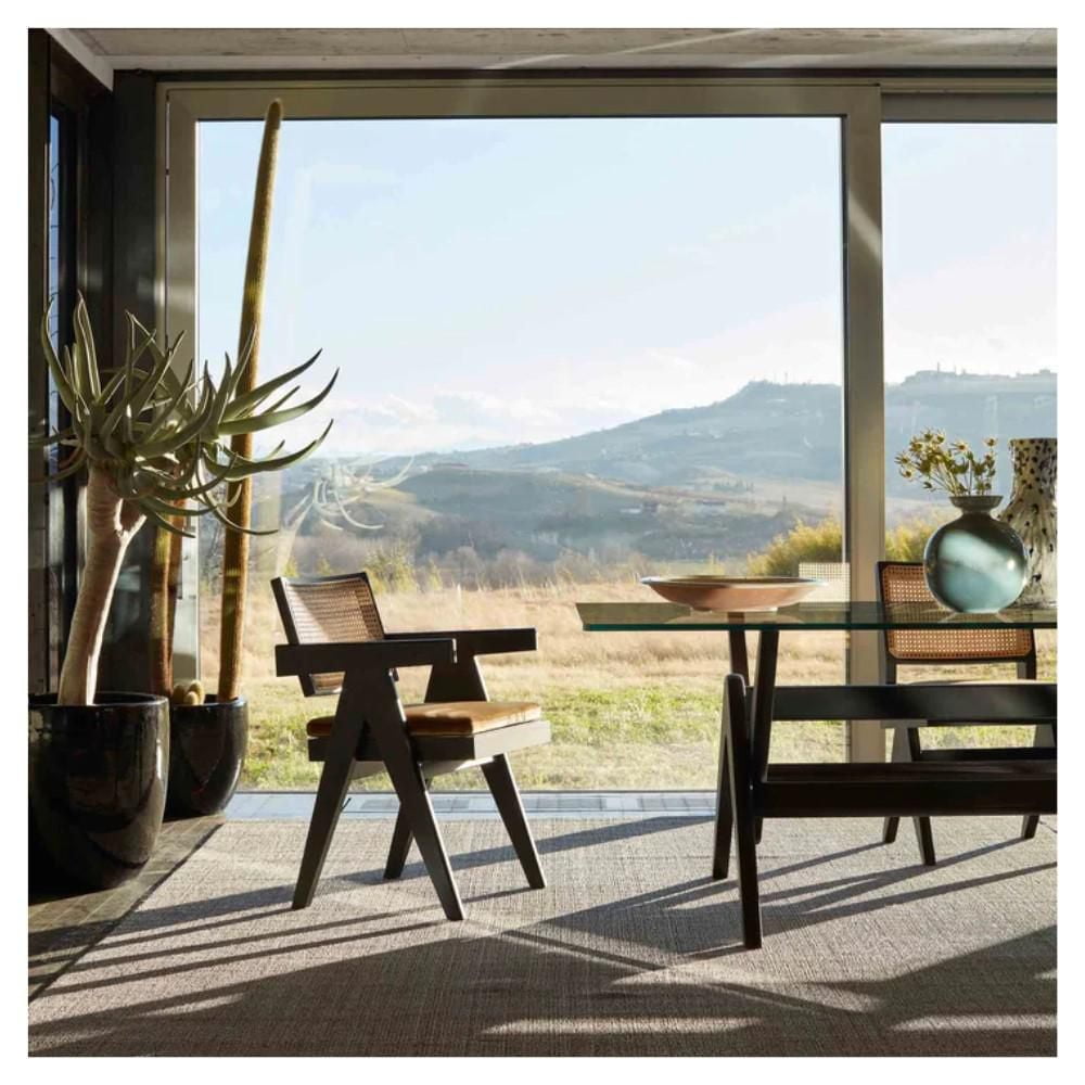 Banju Mid-Century Modern Dining Arm Chair Set of 2 – Stylish Design with a Durable Wood Frame, Comfortable Seat, and Timeless Cane Rattan Backrest for Sophisticated Dining Spaces