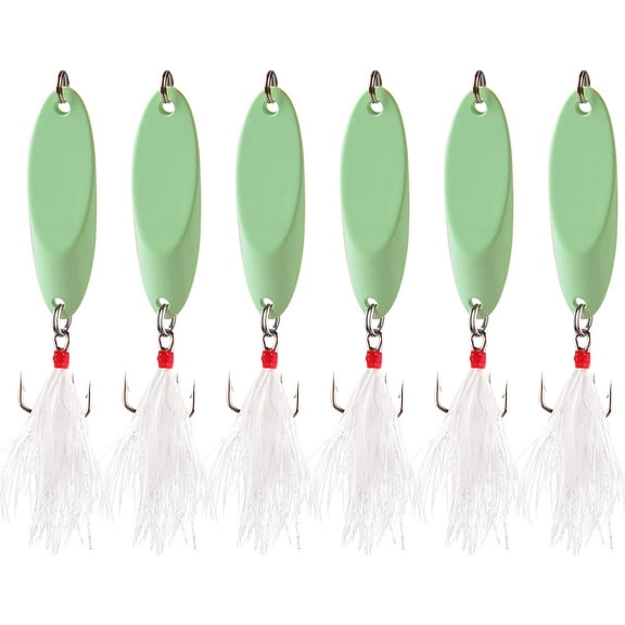 Fishing Lures Spoons Metal Jigs ,6Pcs Luminescent Saltwater Jigging Bait Spoon with Treble Hook Hard Micro Bass Walleyes Trout Salmon