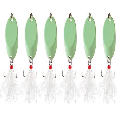 Fishing Lures Spoons Metal Jigs 6Pcs Luminescent Saltwater Jigging Bait Spoon with Treble Hook Hard Micro Bass Walleyes Trout Salmon