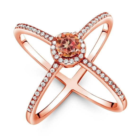 Gem Stone King 1.82 Ct Round Ecstasy Mystic Topaz 18K Rose Gold Plated Silver Criss Cross X Ring (Size 6)