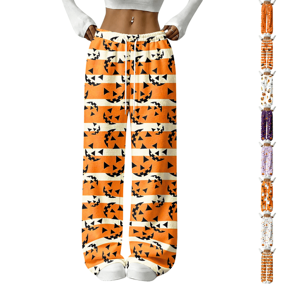 Womens Halloween Flannel Pajama Pants Soft Drawstring Pj Pants with Pockets Loose fit Elastic Waist Wide Leg Pajama Bottoms