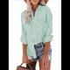 thumbnail image 3 of Camisas A Rayas con Botones para Mujer, Blusas Casuales de Larga con Cuello en V y Bolsillos Verde XL, 3 of 7
