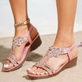 thumbnail image 2 of Dakaela Women's Low Wedge Heels Sandals Rhinestones Summer Beach Walking Shoes Comfortable Bohemian Casual Dressy Sandal with Ankle Steap Pink Size 7, 2 of 7