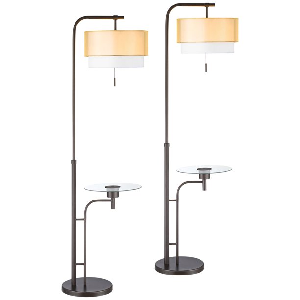 Possini Euro Design Modern Tall Floor Lamps Set Of 2 With Tray Table Usb Charging Port Bronze Double Drum Shades For Living Room Walmart Com Walmart Com