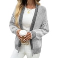 thumbnail image 2 of Long Sleeved Open Front Women Casual Knit Waffle Cardigan Coat, 2 of 6