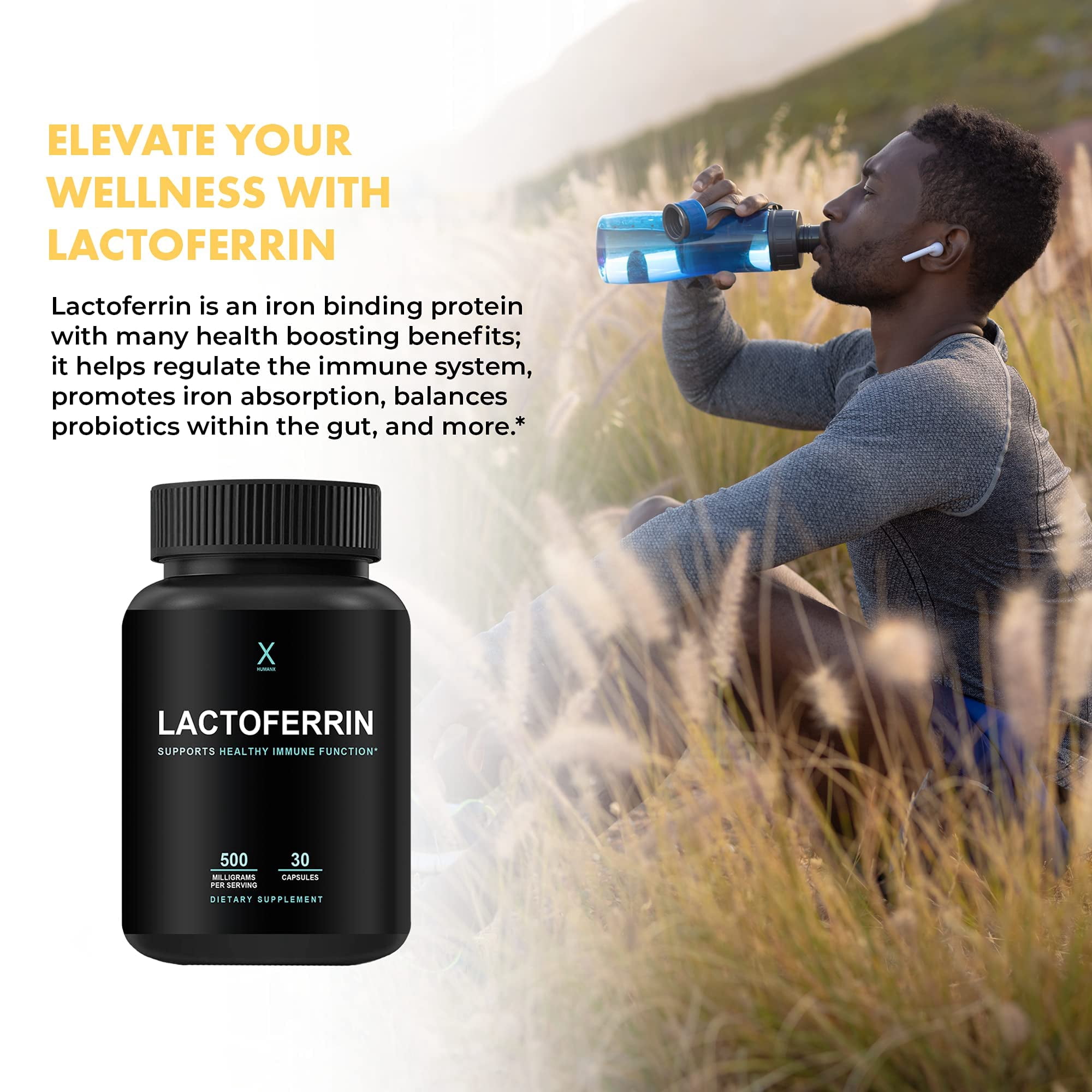 Lactoferrin 500 MG (Gluten Free, Non GMO, Soy Free) - A Component in Colostrum - Supports Healthy Immunity and Iron Utilization - Lactoferrin Supplements by Humanx