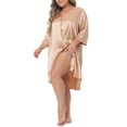 thumbnail image 4 of Agnes Orinda Women's Plus Size Nightshirt Satin Button Down 3/4 Sleeve Nightgown with Pockets 2X Champagne, 4 of 6