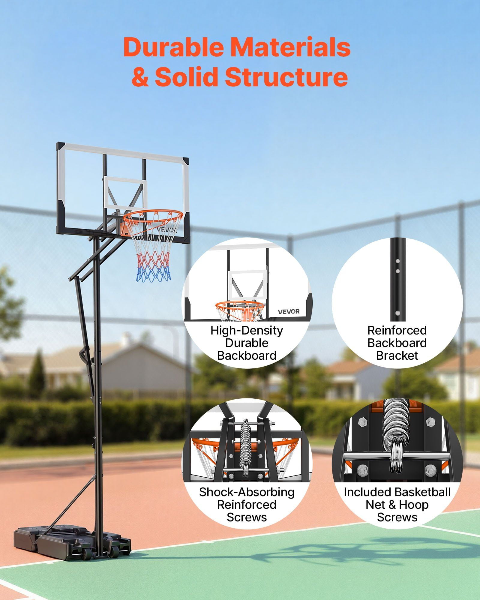 5.25-10 Ft Adjustable Portable Basketball Hoop with 48" Backboard & Wheels for All Ages