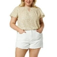 thumbnail image 6 of Unique Bargains Women's Plus Ruffle Short Sleeve Keyhole Chiffon Blouse Top Beige 1X, 6 of 8