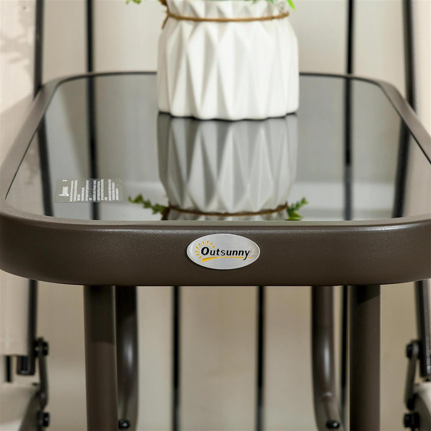 Demi Bonn Outdoor Glider Chairs with Center Table, Metal Frame Patio Loveseat Bench with Breathable Mesh Fabric and Armrests for Backyard Garden Porch, Beige