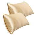 thumbnail image 2 of AuroraX Stain Protection Pillow Cases 2 pack Queen Beige Silk Satin Pillowcase Softer Rayon Zip Closure Cozy Solid Improving Sleep, 2 of 3