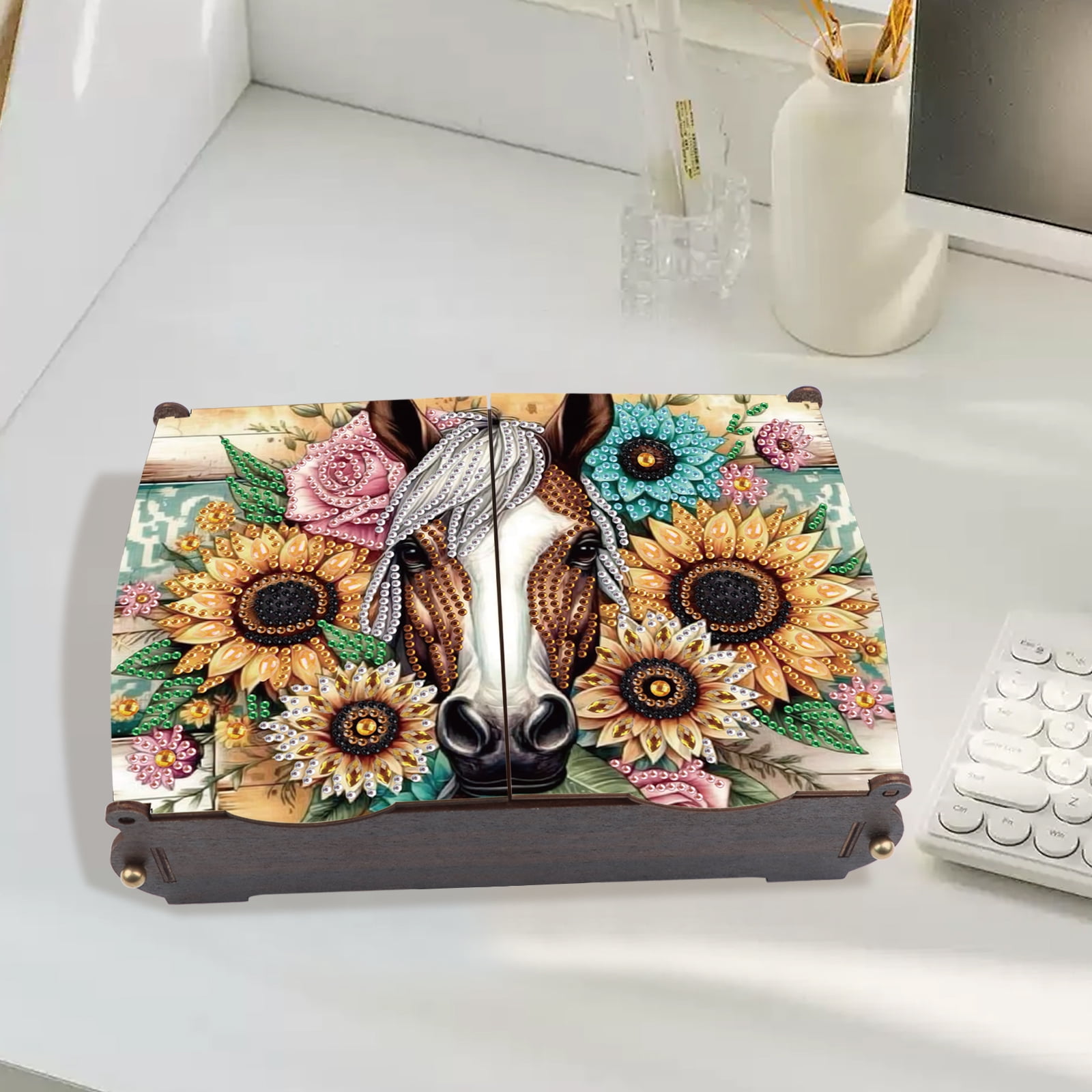 Diamond Painting Kit Storage Box, Sunflower Horse DIY Multi-Functional Craft Storage Box, Suitable for Home Office Holiday Gifts