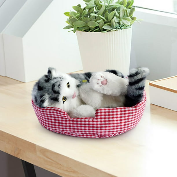 Gatito De Peluche Realista Que Maúlla, Ideal Para Decorar El Hogar, La Oficina, Estanterías O El Coche. Muñeco De Peluche Interactivo Con Sonido.