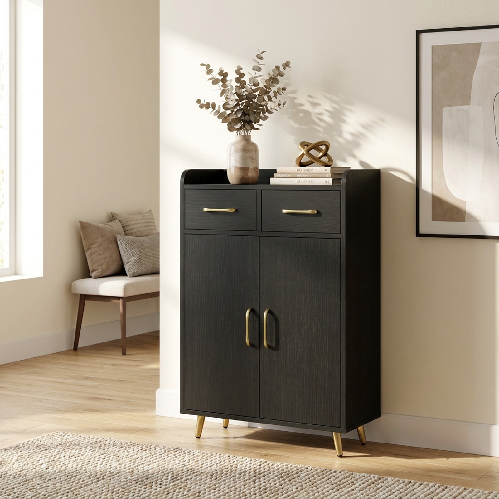 Vebreda Freestanding Bathroom Storage Cabinet, Bathroom Storage Cabinet Freestanding Floor Cabinet with 2 Drawers, Complement Various Rooms