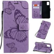 Samsung Galaxy A71 (4G) Case, Dteck Embossed Butterfly Magnetic Flip PU Leather Wallet Case Stand Protective Cover with Hand Strap [Built-in credit card slots/money pocket],Purple Butterfly
