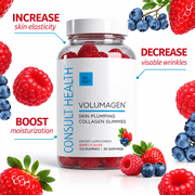 Consult Health VOLUMAGEN Skin Plumping Collagen Gummies with Verisol Bioactive Collagen Peptides, Biotin, Decrease Wrinkles, Increase Skin Elasticity, Natural Berry Flavor,120 Count