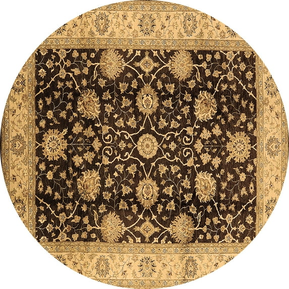 Ahgly Company Machine Washable Indoor Round Oriental Brown Industrial Area Rugs, 7' Round
