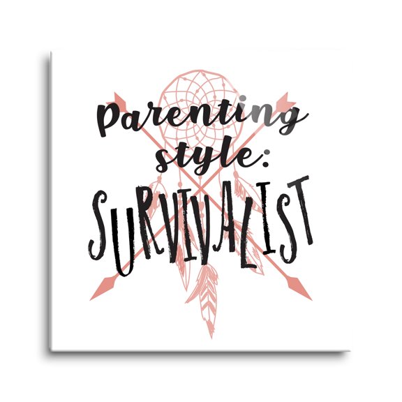 Parenting Survivalist Coral Arrow Feather 12 x 12 Glass Wall Hanging Sign