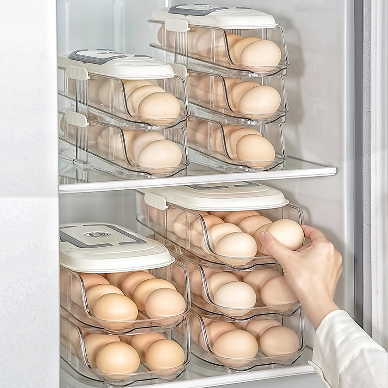 Automatic Rolling Egg Storage Box Multi Layer Refrigerator Organizer Side Door Egg Holder Tray